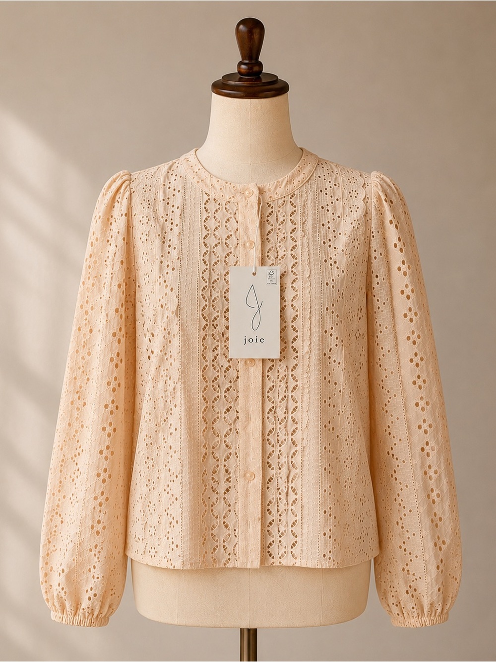 Joie Peach Eyelet Lace Long-Sleeve Blouse